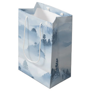 Minimalistische schneebedeckte Berge Blau Weiß Mittlere Geschenktüte
