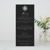 Minimalistische Schneeflocke | Black Wedding Menu Menükarte (Stehend Vorderseite)