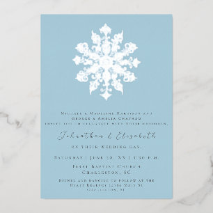 Minimalistische Schneeflocke Eis Blue Wedding Folieneinladung