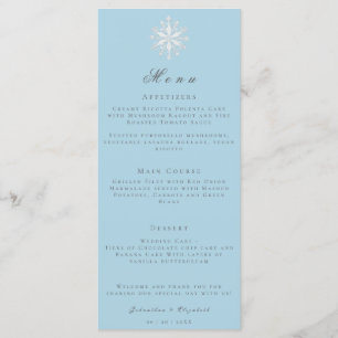 Minimalistische Schneeflocke Ice Blue Wedding Me Menükarte
