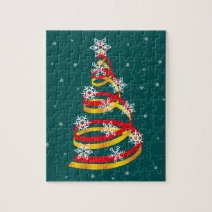 Minimalistische Schneeflocken-Band-Weihnachtsbaum Puzzle