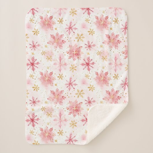Minimalistische Schneeflocken in Rosa und Gold Sherpadecke (Vorderseite)