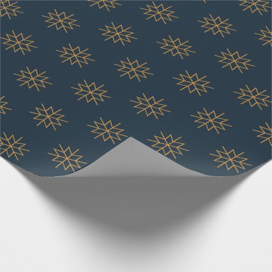 Minimalistische Schneeflocken-Muster Gold und Mari Geschenkpapier (Ecke)