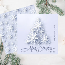 Minimalistische Schneeflocken Weihnachtsbaum Gruß Feiertagskarte