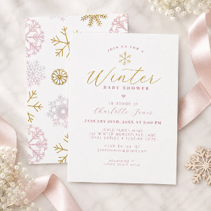 Minimalistische Schneekristall-Winter-Baby-Party i Einladung