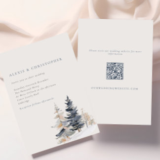 Minimalistische Schneewinterbäume QR-Hochzeit Einladung