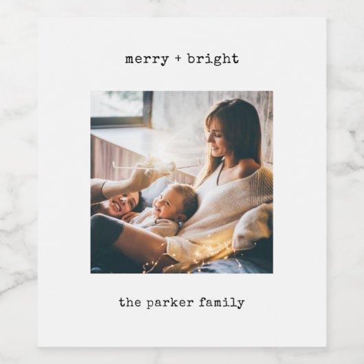 Minimalistische Schreibmaschine | Frohe Weihnachte Weinetikett (Einzelnes Label)