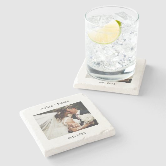 Minimalistische Schreibmaschine | Hochzeitsfeier u Steinuntersetzer (Seitenansicht)