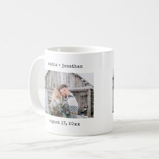 Minimalistische Schreibmaschine | Hochzeitsstift F Kaffeetasse (Vorderseite Links)