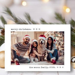 Minimalistische Schreibmaschinen-Familienfoto-Froh Feiertagskarte