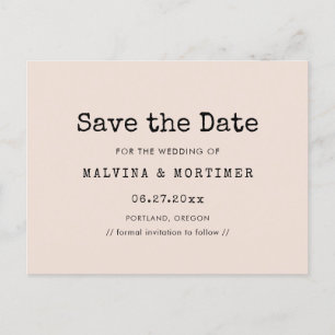 Minimalistische Schreibmaschinenhochzeit speichert Ankündigungspostkarte