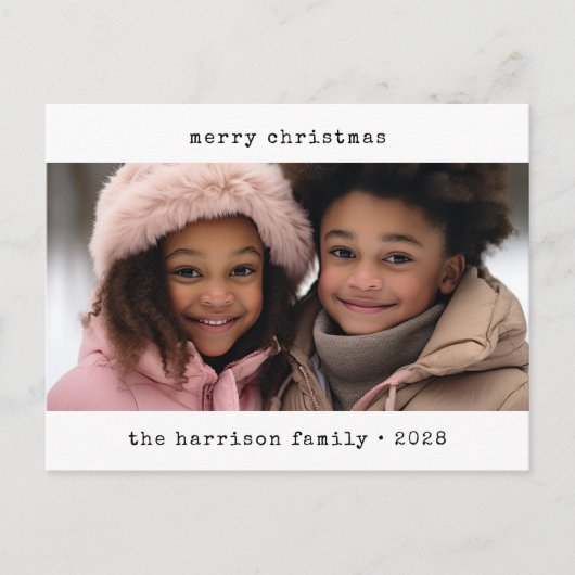 Minimalistische Schreibmaschinenweihnachtszeit Feiertagspostkarte (Vorderseite)