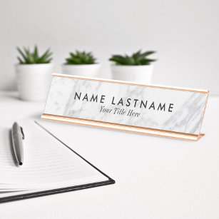 Minimalistische Schreibtisch-Namensschild aus weiß Schreibtischnamensplakette