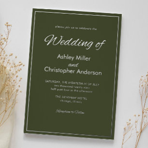 Minimalistische Schrift Armee Grün Hochzeit Folieneinladung