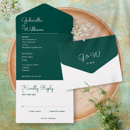 Minimalistische Schrift Emerald Green Monogramm Ho All In One Einladung