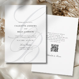 Minimalistische Schrift Monogramm QR-Code Hochzeit Einladung