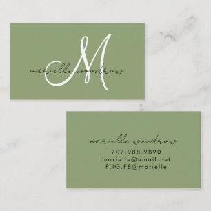 Minimalistische Schrift-Monogramm Salbeigrün Visit Visitenkarte