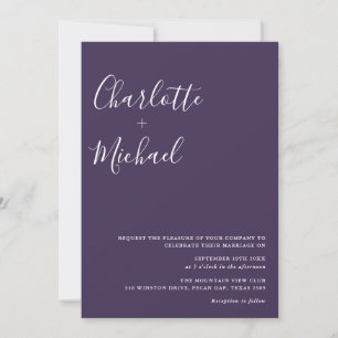 Minimalistische Schrift Purple Foto Hochzeit Einladung