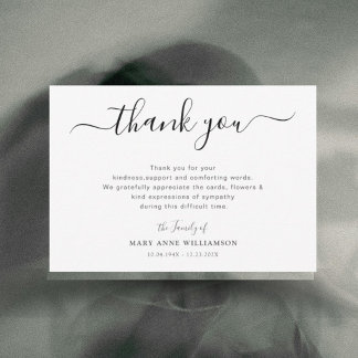 Minimalistische Schrift Trauer Danke Karte