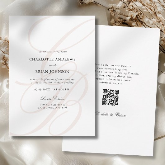 Minimalistische Schriftart Monogramm QR-Code Hochz Einladung