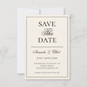 Minimalistische Schwarz-Beige-Script-Hochzeit Save The Date (Vorderseite)