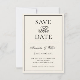 Minimalistische Schwarz-Beige-Script-Hochzeit Save The Date