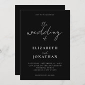 Minimalistische Schwarz-Elegant-Kalligrafie-Hochze Einladung (Vorne/Hinten)