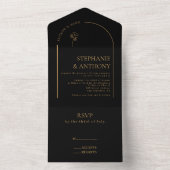 Minimalistische Schwarz-Gold-Arch-Wildblume All In One Einladung (Innen Boden)