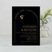Minimalistische Schwarz-Gold-Arch-Wildblume Folieneinladung (Stehend vorne)