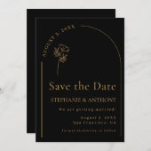 Minimalistische Schwarz-Gold-Arch-Wildblume Save The Date (Vorne/Hinten)