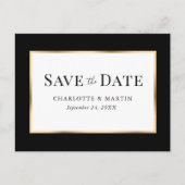 Minimalistische Schwarz-Gold-Elegant-Rahmen-Hochze Ankündigungspostkarte (Vorderseite)