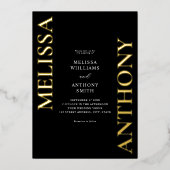 Minimalistische Schwarz-Gold-Hochzeit Folieneinladung (Vorderseite)