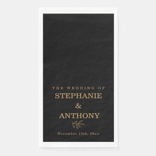 Minimalistische Schwarz-Gold-Hochzeit Serviette (Vorderseite)