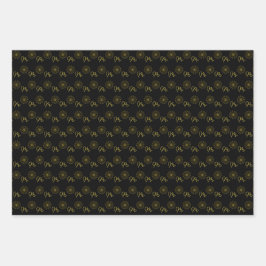 Minimalistische Schwarz-Gold-Monogramm Geschenkpapier Set