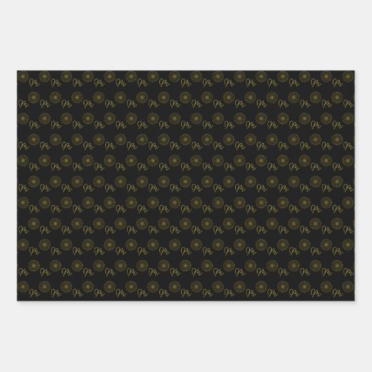 Minimalistische Schwarz-Gold-Monogramm Geschenkpapier Set (Vorderseite)