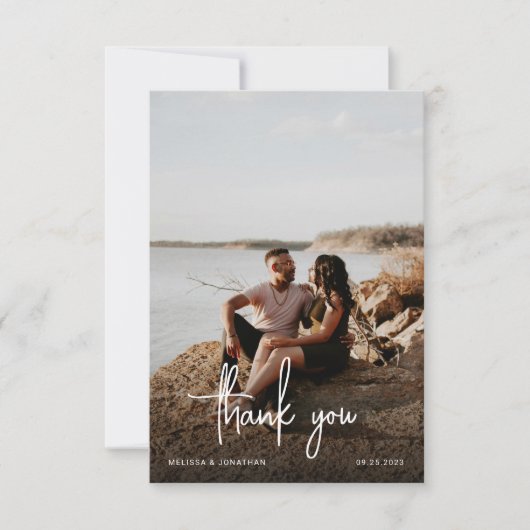 Minimalistische Schwarz-Handschrift-Script-Foto Ho Dankeskarte (Vorderseite)