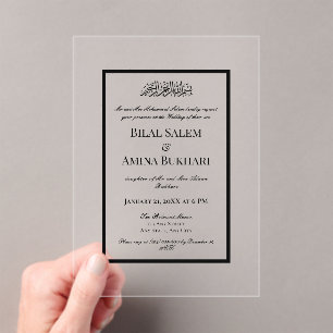 Minimalistische Schwarz-Islamische Hochzeit Acryleinladungen