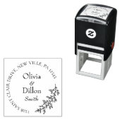 Minimalistische Schwarz-Leaf-Wraath-Script-Hochzei Permastempel (Beispiel)