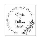 Minimalistische Schwarz-Leaf-Wraath-Script-Hochzei Permastempel (Design)