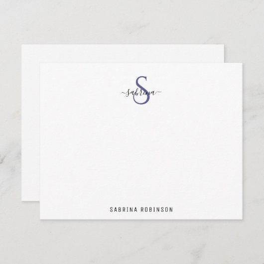 Minimalistische Schwarz-Lila Monogramm-Note-Karte Mitteilungskarte (Vorne/Hinten)