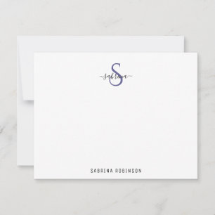 Minimalistische Schwarz-Lila Monogramm-Note-Karte Mitteilungskarte