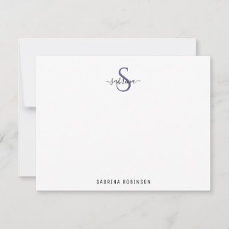 Minimalistische Schwarz-Lila Monogramm-Note-Karte Mitteilungskarte