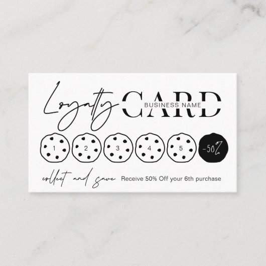 Minimalistische Schwarz-Moderne Script-Logo-Cookie Treuekarte (Vorderseite)