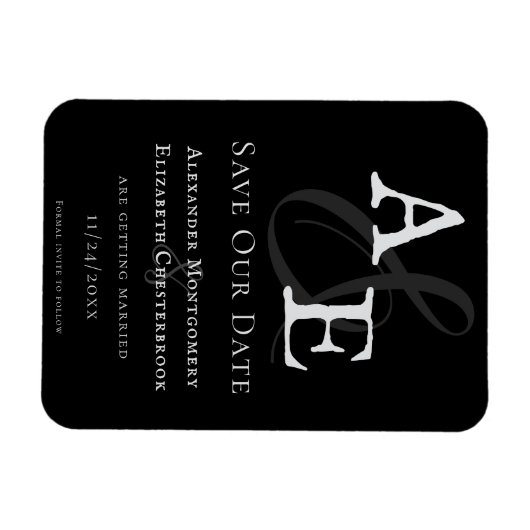 Minimalistische Schwarz-Monogramm Save the Date Magnet (Horizontal)