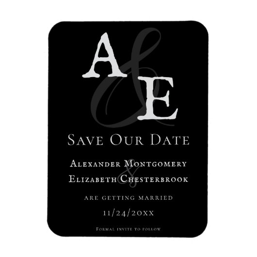 Minimalistische Schwarz-Monogramm Save the Date Magnet (Vertikal)