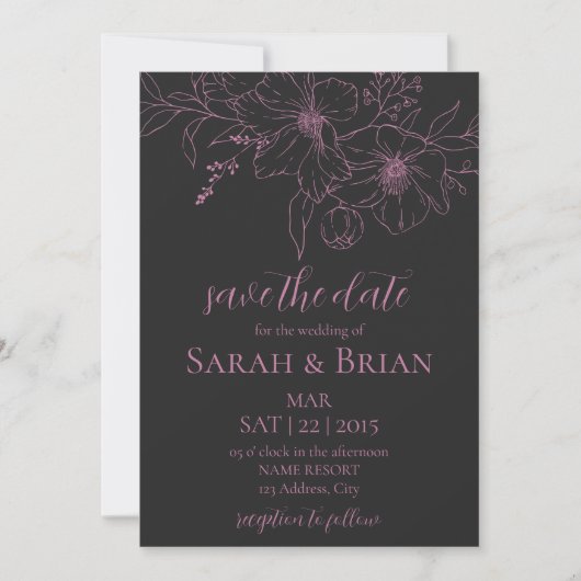 Minimalistische Schwarz-Rosa-Hochzeit speichert da Save The Date (Vorderseite)