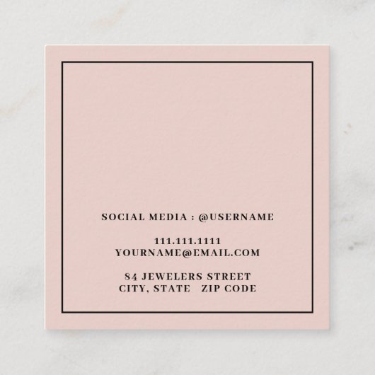 Minimalistische schwarz rosa Ohrsichtkarte Quadratische Visitenkarte (Rückseite)
