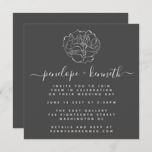 Minimalistische Schwarz-Script-Floral Zeichnend Ho Einladung (Vorne/Hinten)