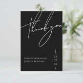 Minimalistische Schwarz-Script-Hochzeit Dankeskarte (Stehend Vorderseite)