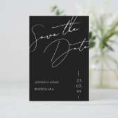 Minimalistische Schwarz-Script-Hochzeit Save The Date (Stehend Vorderseite)